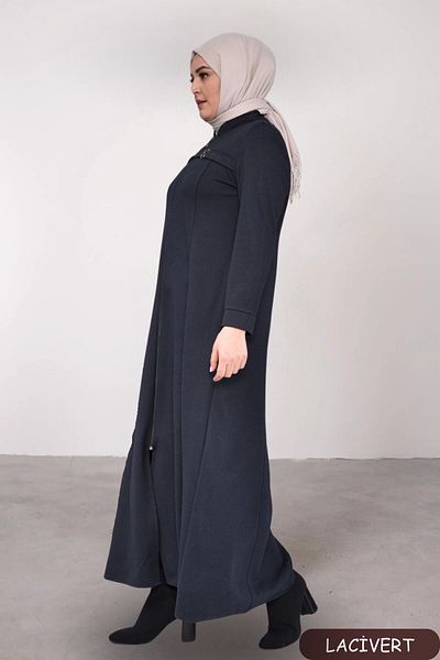 Ferace Women's Large Size Winter Overcoat Mother Zippered Navy Blue