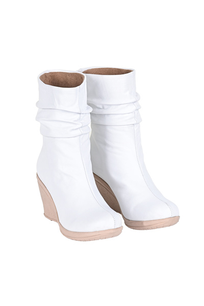 NOOSY Cizme de damă albe cu toc cu pană din piele naturală
