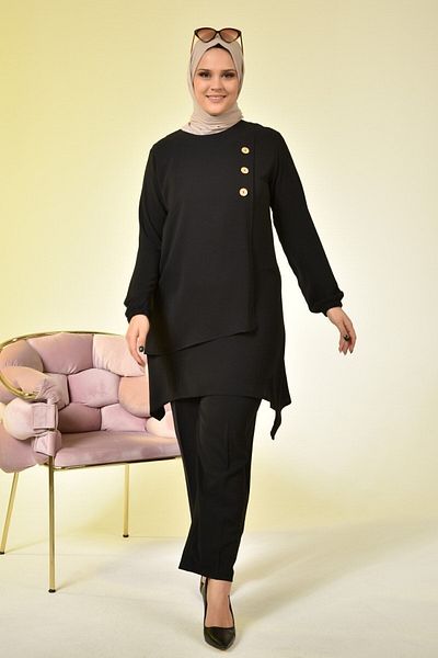 Ferace Γυναικείο Hijab Bottom Top Σετ Διπλό Παντελόνι Τούνικ