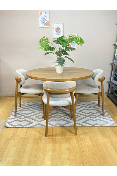 Alaylı Mobilya Koltuk Döşeme NORTE YEMEK MASASI TAKIMI - 120x120 AHŞAP MASA- YUVARLAK YEMEK MASASI