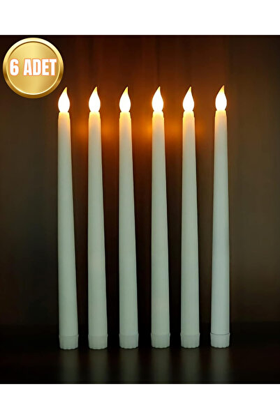 TUENGİ STORE Büyük Boy Pilli Şamdan Mum Efektli Led Şamdan Mum Dekor 6'lı Paket