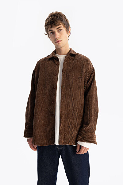 GIESTO Καφέ Βελούδινο Πουκάμισο