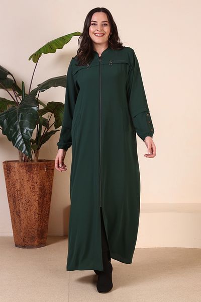 Ferace Γυναικείο φόρεμα Hijab Plus Size, μακρύ σμαραγδί πράσινο με φερμουάρ