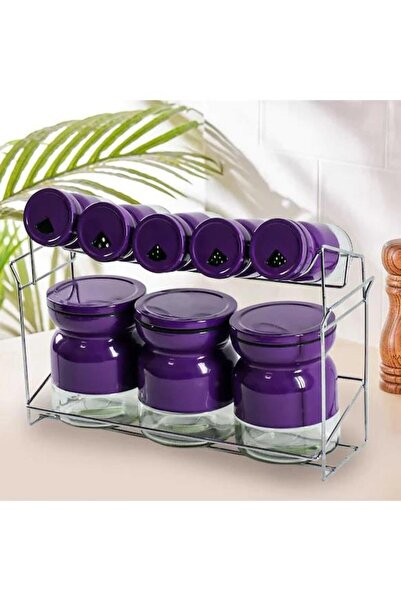 Perotti 9 Parça Metal Kaplı Cam Baharatlık Mor 12290