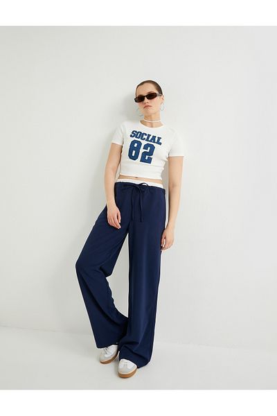 Koton Wide Leg Trousers Double Waist Layer Tie Waist