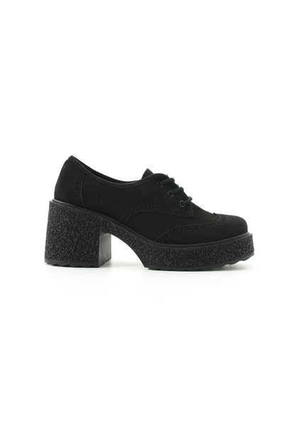 Gökçe Shoes Nina Siyah Süet Zımba Detay Kadın Topuklu Oxford Ayakkabı