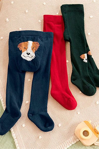 Tchibo Toddlers Girl 3 Packs Embroidered Pantyhose, Red