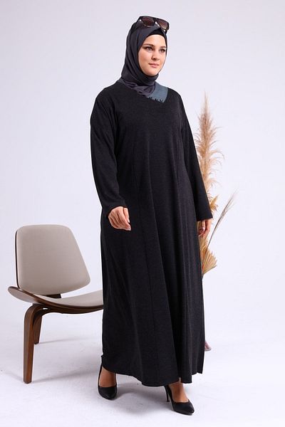 Ferace Plus Casual μακρυμάνικο γυναικείο φόρεμα μεγάλου μεγέθους μαύρο