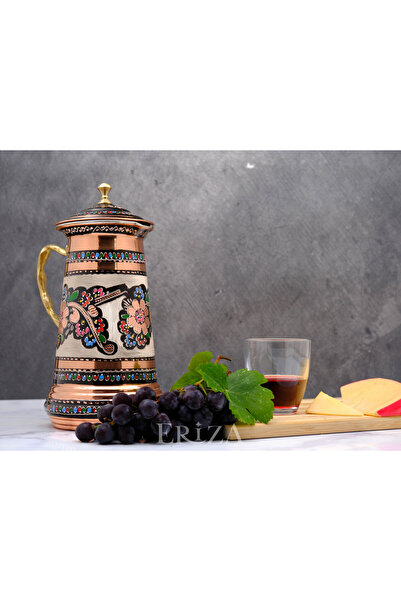 ERİZA İşlemeli Bakır Kulplu ve Kapaklı Sürahi