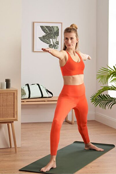 Tchibo Women Sportswear Fit Solid Pull On Yoga Leggings, Orange