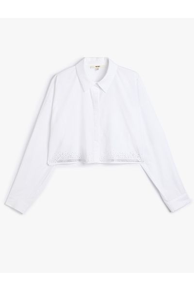 Koton Stone DeTailed LonG Sleeve Cotton Poplin Crop Shirt