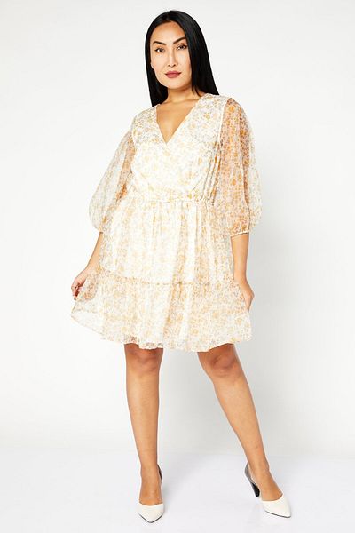 NA-KD Women Floral Pattern Mini Dress, Orange Combo