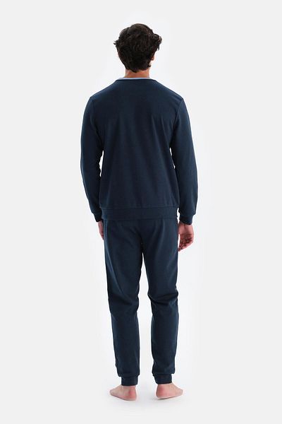Dagi Σετ πιτζάμες με μακρυμάνικο παντελόνι Jogger Indigo Melange Crew Neck