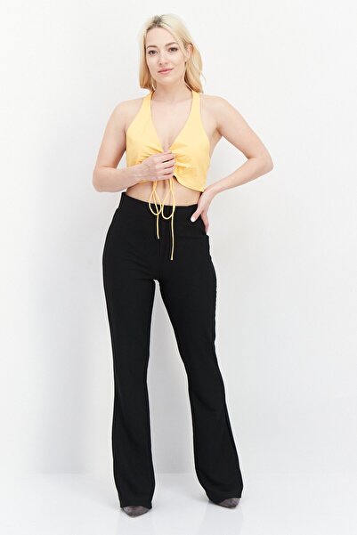 Don't Call Me Jennyfer Women Halter Neck Sleeveless Plain Crop Top, Orange