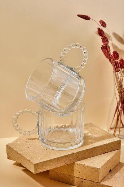 Kapris 2 Pieces Glass Bead Cup with Handle Mug Tea Coffee Soft Drink Cup 250ml
