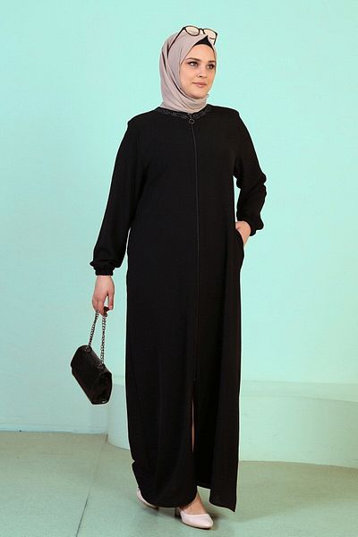 Ferace Women's Large Size Hijab Dress Hijab Clothing Longitudinal Dress Black