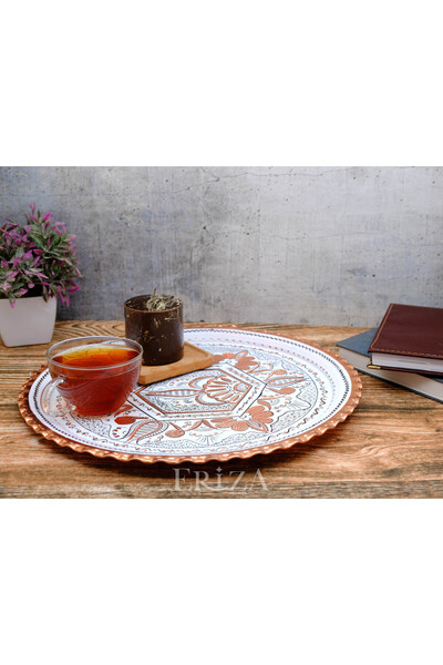 ERİZA Round Engraved Copper Serving Tray 40 cm