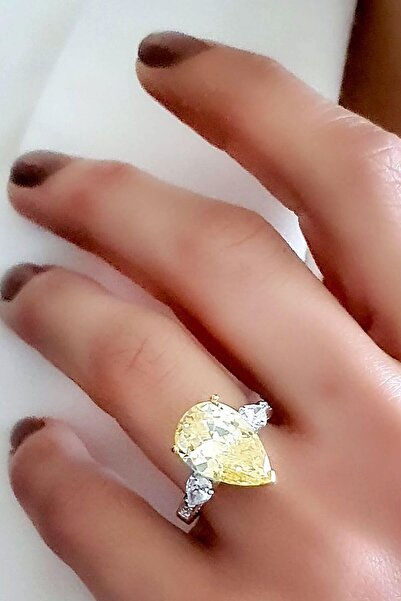 OSESHOP Sitrin Taşlı 925 ayar Gümüş Lüks Damla Yüzük