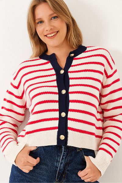 Bianco Lucci Women's Striped Buttoned Cardigan Th 241035 60251874