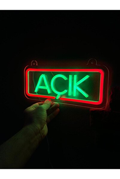 Neonite 'AÇIK' Işıklı Neon Led Dekoratif Duvar Yazısı Tabelası (29X12CM)