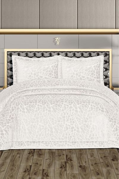 Çeyiz Diyarı Velvet Double Lacy Filled Bedspread - Cream