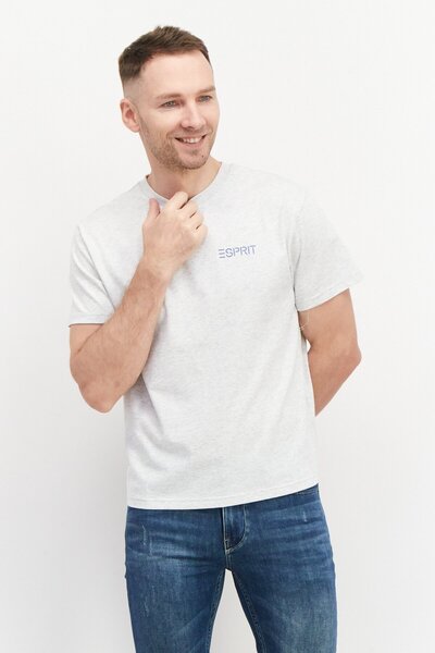 Esprit تي شيرت رجالي بشعار العلامة التجارية بأكمام قصيرة ورقبة دائرية، رمادي ...