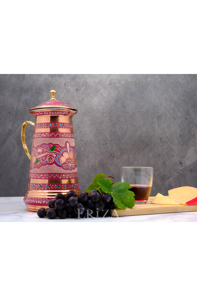 ERİZA İşlemeli Bakır Kulplu ve Kapaklı Sürahi