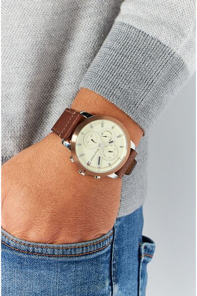 Tommy Hilfiger Men 1792053 Leather Strap Watch, 45mm, Brown