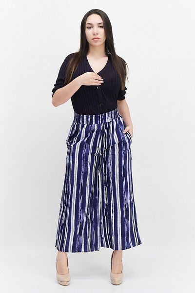 French Connection Women Regular Fit Tie Dye Palazzo Pants, Navy Blue Combo
