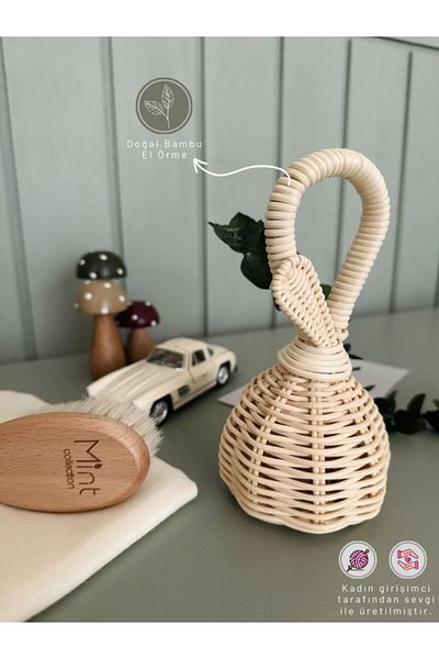 MİNT COLLECTİON Baby Rattan Rattle Toy - Bamboo Maracas