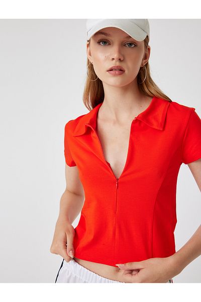 Koton Zippered Polo Collar Slim Fit Short Sleeve T-Shirt