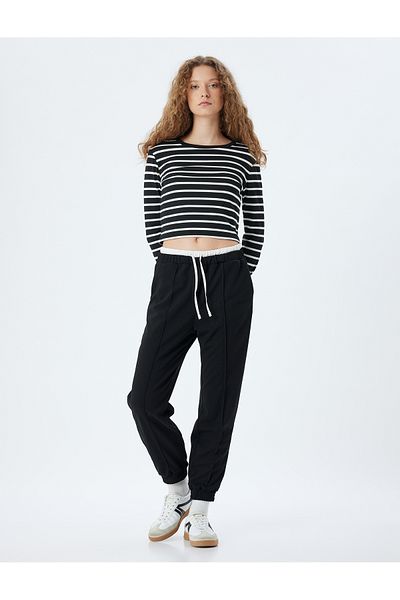 Koton Ribbed Jogger pants - Double Waist and Lace-up Comfortable Fit