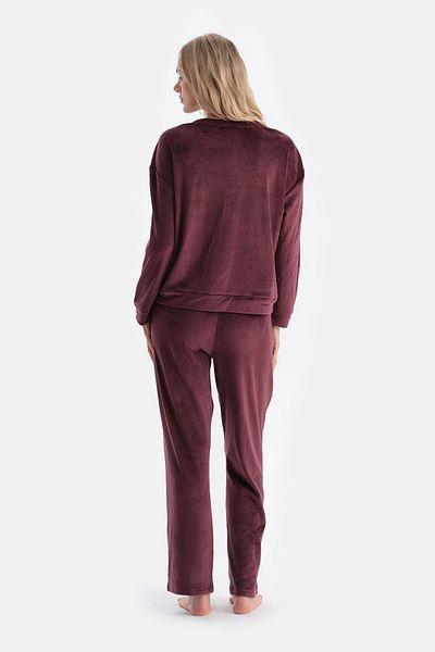 Dagi Plum Crew Neck Long Sleeve Velvet Pajama Set