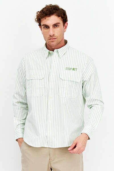 Esprit x Rest and Recreation قميص رجالي كاجوال مخطط بأكمام طويلة وقصة عادية، متعدد الألوان