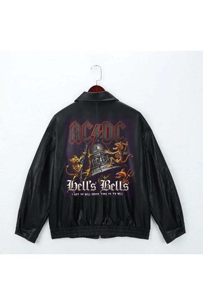 Toum Унисекс кожено яке с принт Rock Series Ac/DC - черно, голямо