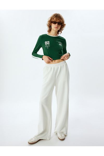 Koton College Printed Crop T-shirt - Crew Neck, Ribbed Slim Fit