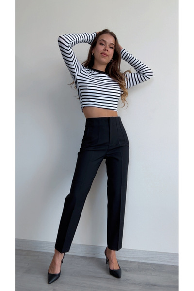 modadagiyim Υφασμάτινο παντελόνι Karol με ψηλή μέση και φλατό μπροστά