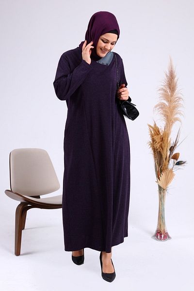Ferace Plus Daily Long Sleeve Women's Large Size Dress Plum