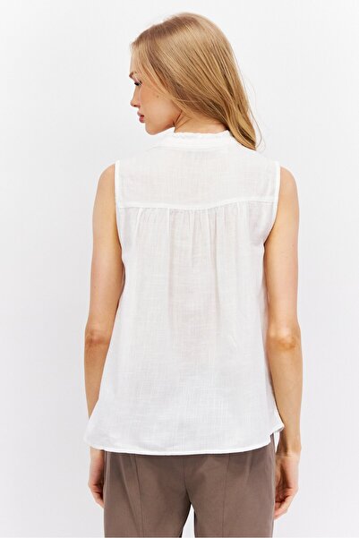 Esprit Women Split Neck Sleeveless Textured Top, White