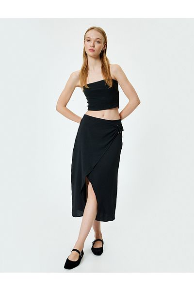 Koton Double Breasted Midi Skirt with Metal Accessories - Standard Waist