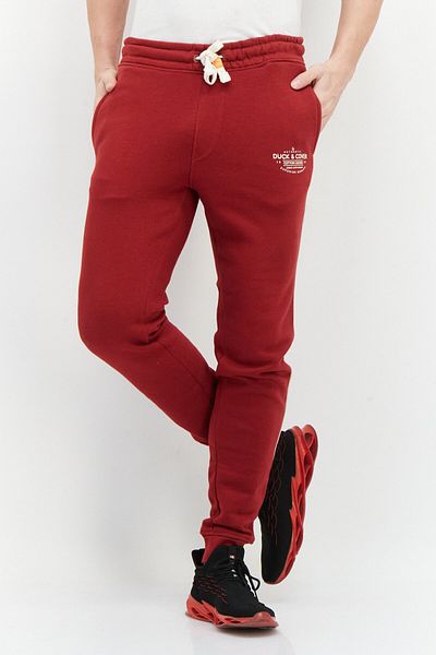 Duck and Cover Men Drawstring Brand Logo Sweatpants, Red