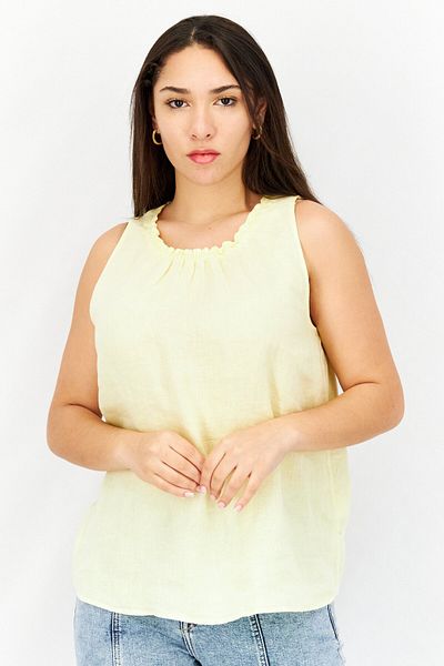 Don't Call Me Jennyfer Women Round Neck Sleeveless Plain Top, Yellow