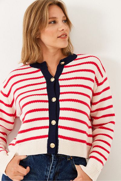 Bianco Lucci Women's Striped Buttoned Cardigan Th 241035 60251874
