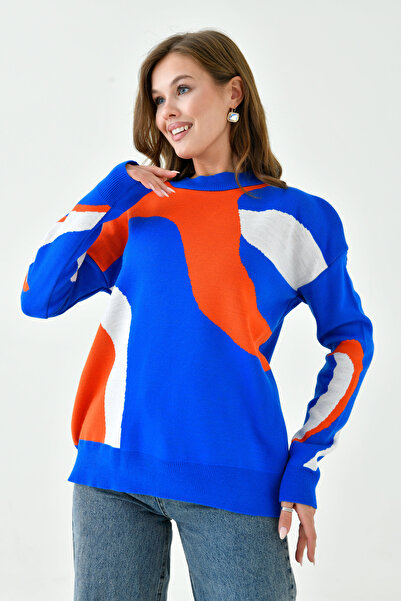 lovebox Tricotaj colorat cu gât rotund pentru femei - Design cu modele 0154