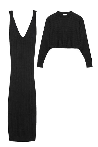 Quzu Black Bolero Knitwear Set - Strappy Dress
