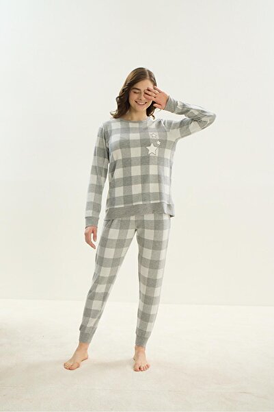 Sevim Сірий жіночий піжамний комплект з довгими рукавами - C0T3N0O61