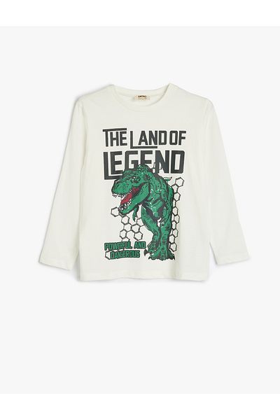 Koton Βαμβακερό μακρυμάνικο μπλουζάκι Dinosaur Printed - Crew Neck