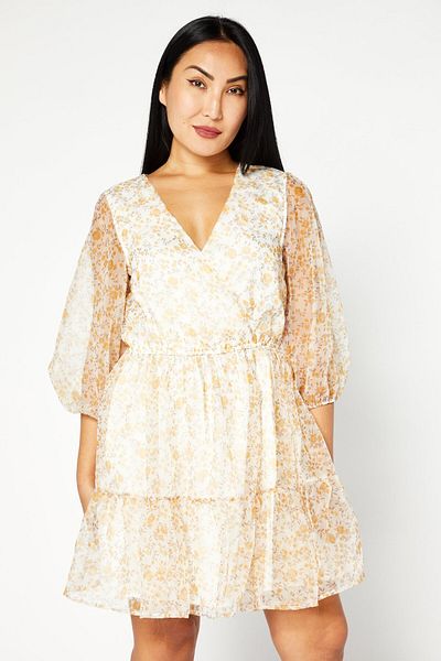 NA-KD Women Floral Pattern Mini Dress, Orange Combo