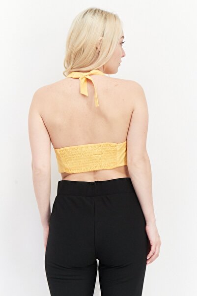 Don't Call Me Jennyfer Women Halter Neck Sleeveless Plain Crop Top, Orange