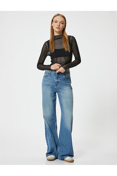 Koton Tricou cu mânecă lungă cu guler vertical cu nervuri